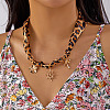 Leopard Printed Cloth Scarf Necklaces with Zinc Alloy Sun Tree Flower Pendants FS-WG7AF07-01-1