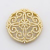 Filigree Flat Round Brass Micro Pave Cubic Zirconia Cabochons ZIRC-P005-03G-NR-1