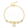 Brass Micro Pave Clear Cubic Zirconia Charm Bracelets for Women BJEW-C083-01B-G-4
