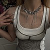 Star Brass & Alloy Crystal Rhinestone Tassel Choker Necklaces FS-WGAD64A-01-2