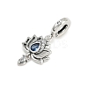 925 Sterling Silver Pave Marine Blue Cubic Zirconia Lotus Flower European Dangle Charms KK-P324-12P-2