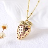 Brass Micro Pave Camellia Cubic Zirconia Fruit Pendant Necklaces for Women NJEW-U042-02A-G-1