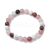 8.5mm Round Natural Rhodonite & Howlite & Strawberry Quartz & Rose Quartz  Bead Stretch Bracelets for Women BJEW-JB10944-06-1