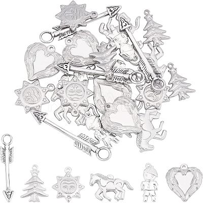24Pcs 6 Styles 304 Stainless Steel Pendants STAS-UN0022-45-1