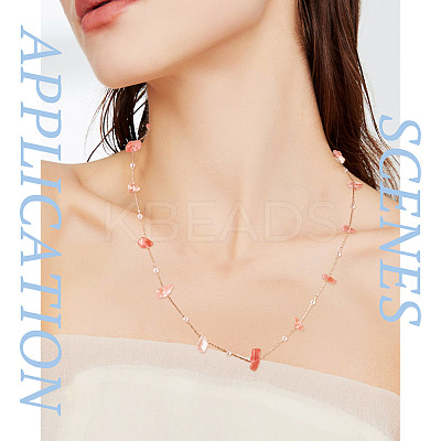3m Natural Rose Quartz Chips & ABS Plastic Imitation Pearl Beaded Chains Necklace Making Kits CHC-TA0001-30B-1