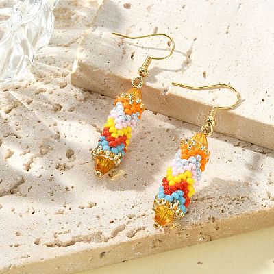 Glass Seed Braided Column Dangle Earrings EJEW-MZ00060-02-1