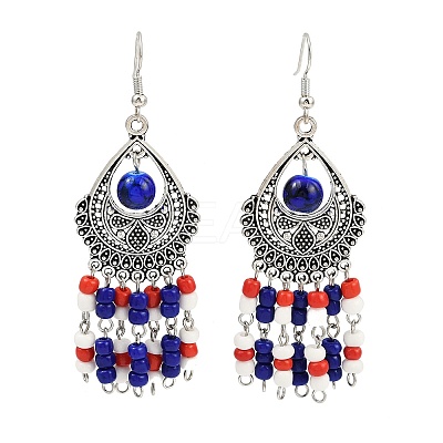 Alloy Glass Seed Beads Teardrop Chandelier Earrings EJEW-JE06509-1