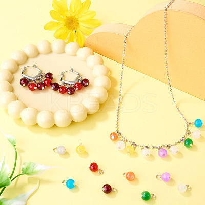 90Pcs 9 Colors Baking Paint Imitation Jade Glass Round Bead with Iron Pendants PALLOY-TAC0281-1