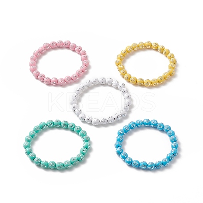 Acrylic Round with Cross Beaded Stretch Bracelet for Kids BJEW-JB09936-1