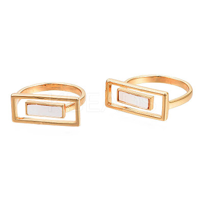 Natural Shell Rectangle Finger Ring RJEW-N039-01-1