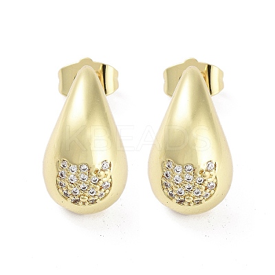 Teardrop Rack Plating Brass Cubic Zirconia Stud Earrings for Women EJEW-B047-02G-04-1