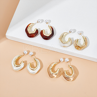 4Pairs 4 Colors Plastic & Resin C-shape Stud Earrings with 925 Sterling Silver Pins EJEW-AN0003-11-1