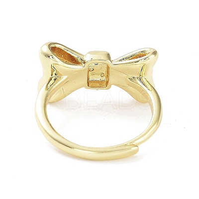 Bowknot Rack Plating Brass Micro Pave Clear Cubic Zirconia Adjustable Rings for Women RJEW-D020-01G-1