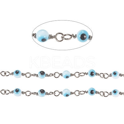 3.28 Feet Handmade Evil Eye Lampwork Round Beaded Chains X-CHC-G009-A-B03-1