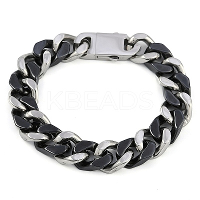 304 Stainless Steel Ceramics Cuban Link Chain Bracelets for Men BJEW-B102-02P-02-1