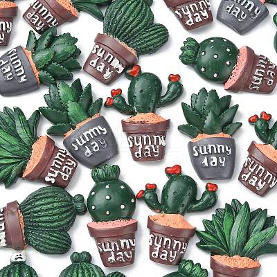 30Pcs 6 Styles Opaque Resin Plants Cabochons CRES-CJ0001-55-1