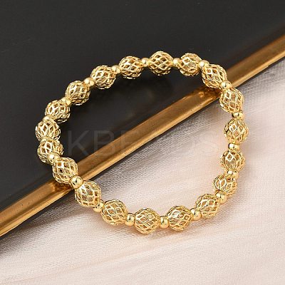 Brass Round Beaded Stretch Bracelets for Women BJEW-B148-04A-G-1