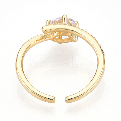 Brass Micro Pave Clear Cubic Zirconia Cuff Rings for Women KK-T074-10G-1