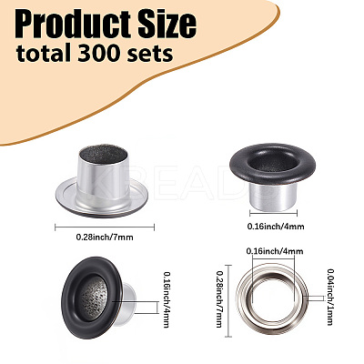 300 Sets Iron Grommet Eyelet Findings SCRA-GF0001-09A-1