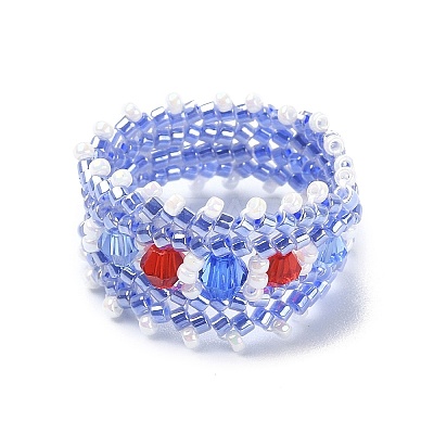 Glass Beaded Stretch Rings for Women RJEW-MZ00005-1