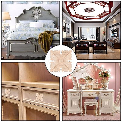 Natural Solid Wood Carved Onlay Applique Craft WOOD-WH0101-55-1