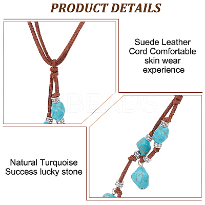 3Pcs 3 Style Ethnic Style Natural Turquoise Chips & Alloy Lariat Necklaces for Women NJEW-AN0001-58-1
