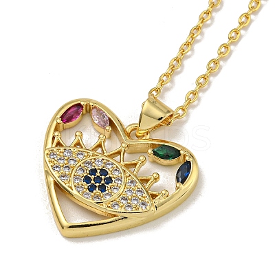 Brass Pave Colorful Cubic Zirconia Peach Heart Pendant Necklaces for Women NJEW-Q346-04G-02-1