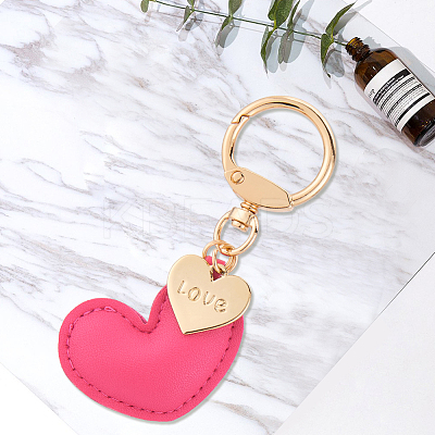 1Pc Imitation Leather Heart Keychain KEYC-CL0001-14E-1