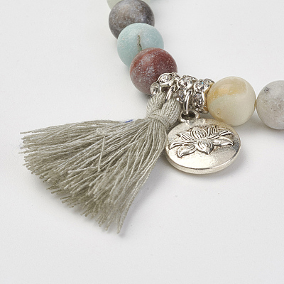 Natural Flower Amazonite Beads Stretch Bracelets X-BJEW-JB02812-04-1