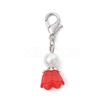 Acrylic Flower & Glass Pearl Pendant Decoration HJEW-JM01413-1