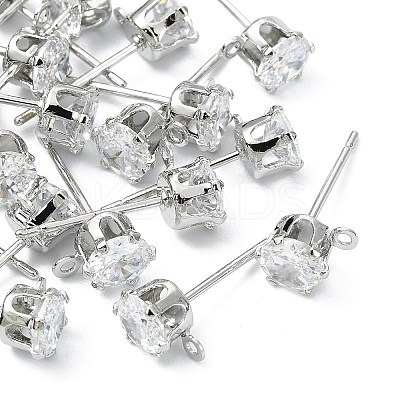 SHEGRACE Brass Clear Cubic Zirconia Flat Round Stud Earring Findings XGR0102P-117P-1