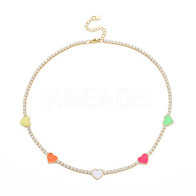 Brass Cubic Zirconia with Enamel Pendant Necklaces NJEW-S418-04-1