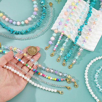 16Pcs 8 Styles Acrylic & Glass & Synthetic Turquoise Baseball Cap Chain HJEW-FH00162-1