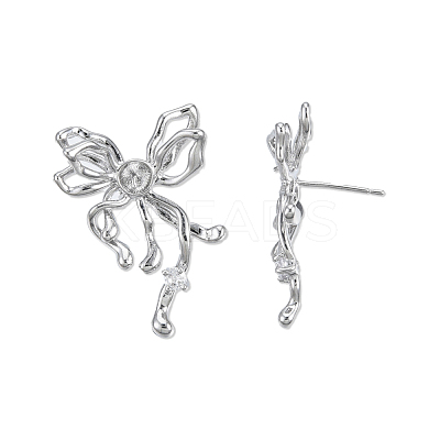 Brass Pave Clear Cubic Zirconia Stud Earring Findings KK-N232-438P-B-1