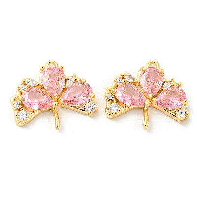Real 18K Gold Plated Ginkgo Biloba Brass Micro Pave Cubic Zirconia Pendants KK-Q809-24G-01-1
