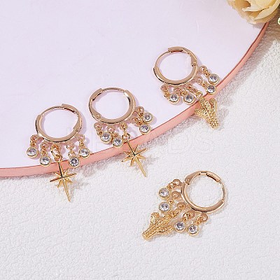 Star Brass Dangle Huggie Hoop Earrings EJEW-SW00001-06-1