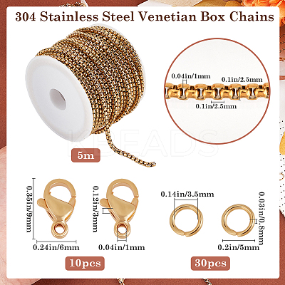 DIY 304 Stainless Steel Venetian Chains Box Chains Necklaces Making Kits DIY-BBC0002-04-1