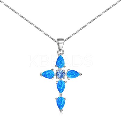 Cross Rhodium Plated 925 Sterling Silver Pendant Necklaces NJEW-P292-03P-1