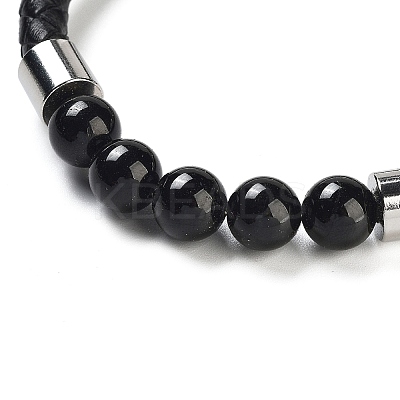 Natural Tourmaline Round Bead Braided Leather Cord Bracelets for Men Women BJEW-A009-11P-07-1