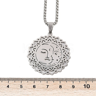 201 Stainless Steel Hollow Moon Star Flower Pendant Necklaces for Women NJEW-K283-35P-1