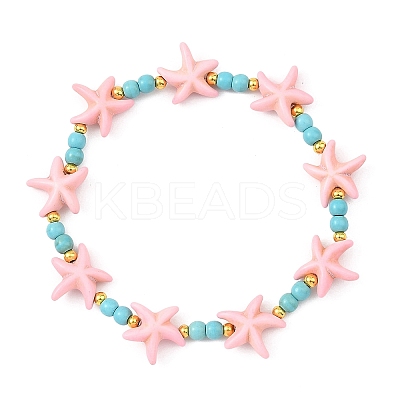 Synthetic Turquoise & Brass Beads Stretch Bracelets for Women BJEW-JB13877-02-1