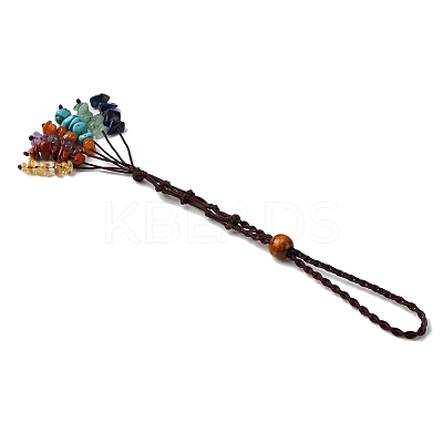 Chakra Theme Natural Red Aventurine & Green Aventurine & Red Jasper & Citrine & Amethyst & Lapis Lazuli & Synthetic Turquoise Tassel Pendant Decorations HJEW-JM03513-1