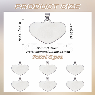 6Pcs 201 Stainless Steel Mirror Polished Finish Stamping Blank Tag Pendants STAS-LP0002-43-1