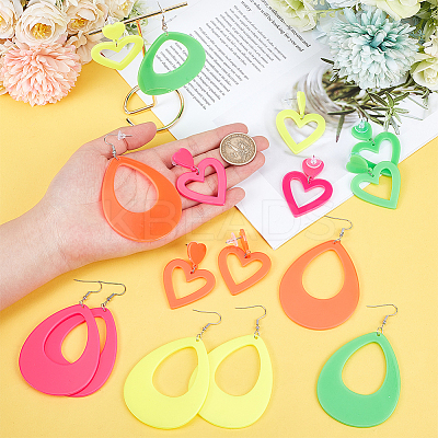 8 Pairs 8 Style Acrylic Heart & Teardrop Dangle Stud Earrings with Steel Pins for Women EJEW-PH0001-12-1
