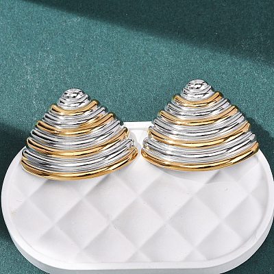 Two Tone Shell Shape 304 Stainless Steel Stud Earrings LS-EJEW-H176-01GP-1