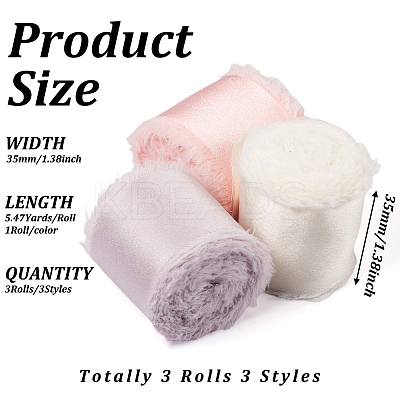 3 Rolls 3 Colors Polyester Frayed Fringe Ribbon OCOR-TA0001-55A-1