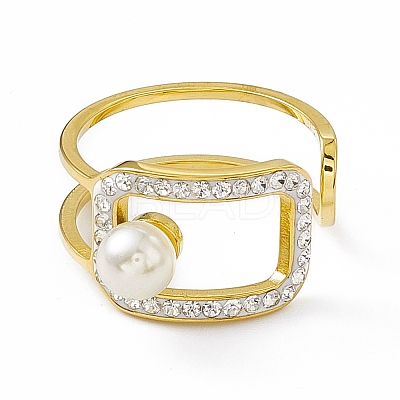 Ion Plating(IP) 304 Stainless Steel Cubic Zirconia Cuff Ring for Women RJEW-C060-04G-1