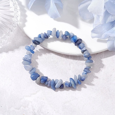 Dyed & Heated Natural Blue Aventurine Chip Beaded Stretch Bracelets for Men Women BJEW-JB12089-02-1