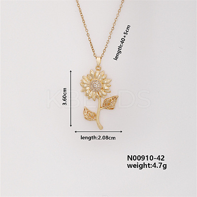 Shiny Sunflower Brass Micro Pave Cubic Zirconia Pendant Necklace for Women SR9149-5-1