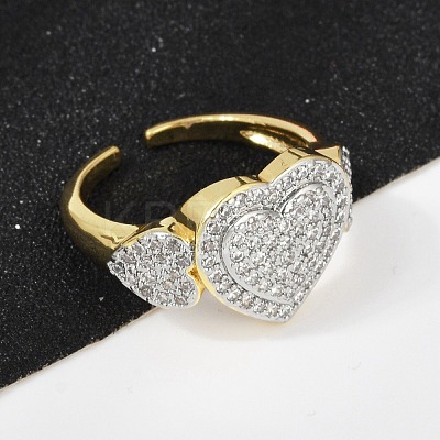 Brass Micro Pave Cubic Zirconia Open Cuff Ring for Women RJEW-F177-03GP-04-1